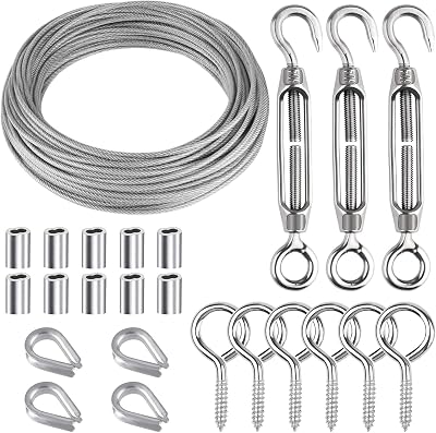 CHRORINE 24 Pcs M5 Stainless Steel Wire Rope Kit Turnbuckle Thimble Grommets