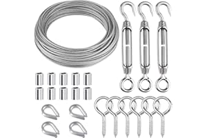 CHRORINE 24 Pcs Garden Wire Rope Kit 304 Stainless Steel M5 Turnbuckle Tensioner Cable Rope Wire Rope Thimble