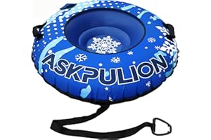ASKPULION Inflatable Snow Tube Sled, 48”Heavy Duty Snow Tubes for Sledding with Premium Canvas Cover for Adults, Winter Outdoor Snow Toys Gift, Christmas Birthday Gift for Family