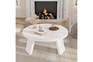 Garvee 33.5'' Round Coffee Table, Modern Center Table with Inclined Legs for Living Room, Accent Cocktail Table for Bedroom, 