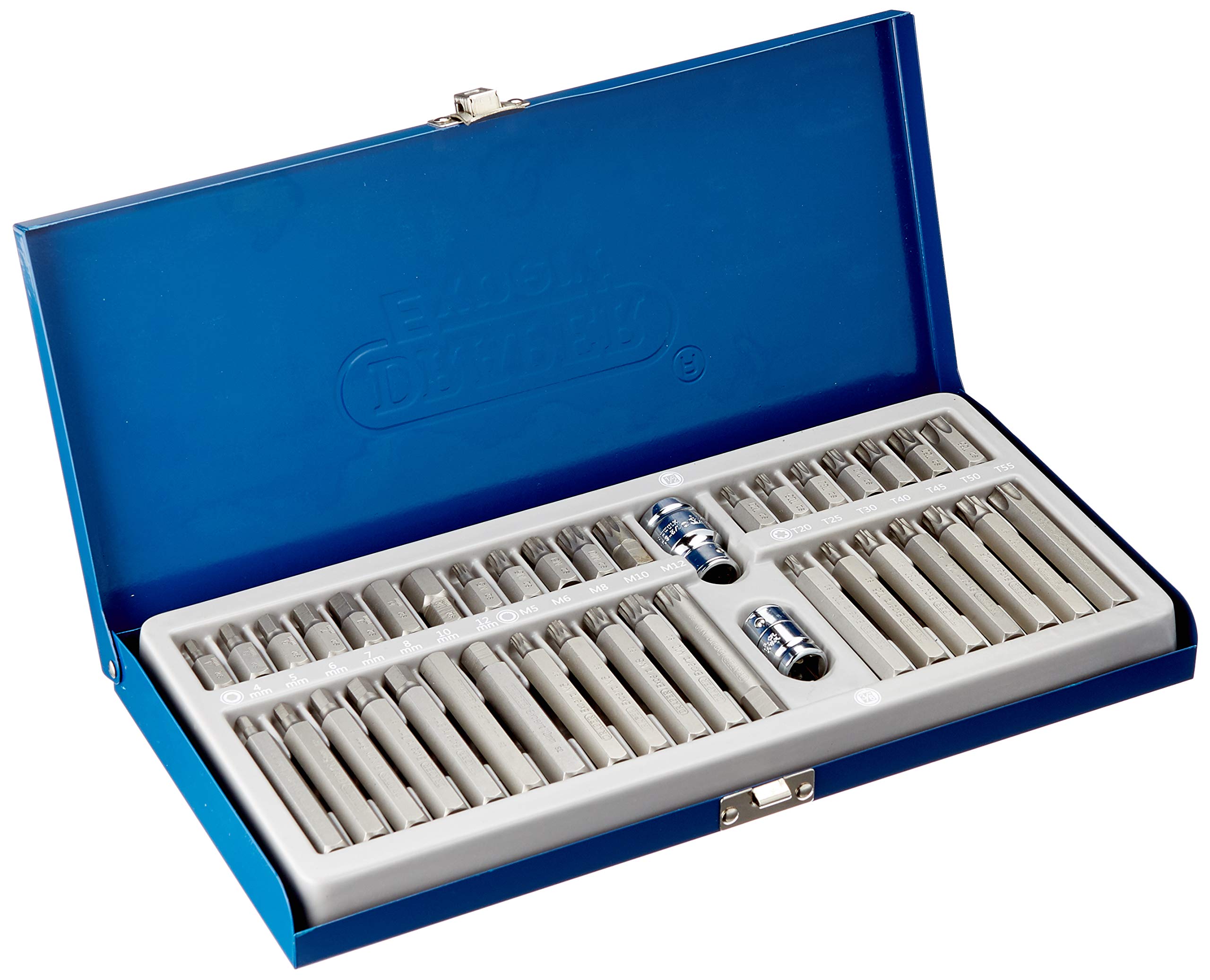 Draper Expert TX-STAR® 1/2" 40 Piece Hex & Spline Mechanics Bit Set | 3/8 Square Drive Hand Tool | Chrome Vanadium Steel Sockets Mechanics Car Tools | Steel Case | 33322