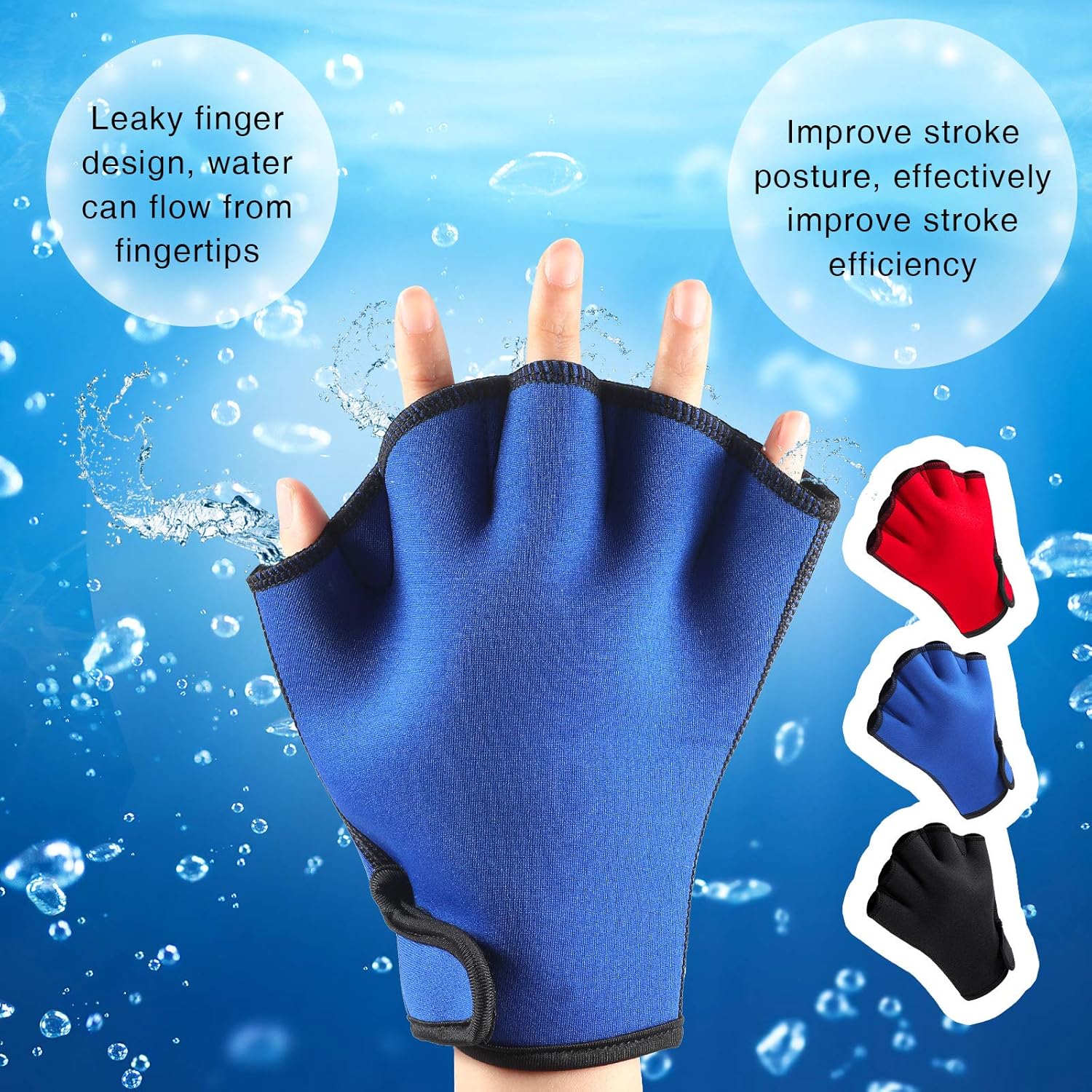 Skylety 3 Pairs Aquatic Gloves Swimming Training Gloves Large Webbed Swim Gloves Fingerless Water Resistance Paddle Gloves for Men Women Diving Surfing Fitness, 3 Colors : Sports & Outdoors