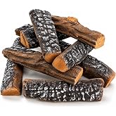 Barton 10-Piece Ceramic Gas Fireplace Logs, Realistic Wood-Look Stackable Decorative Log Set for Vented Gas Fireplaces, Fire Pits &amp; Fireplace Inserts