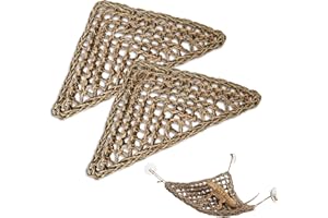 waazoorep Reptile Hammock Corner Triangle 2 PCS,100% Natural Seagrass Fiber,Bearded Dragon Tank Accessories Habitat Decor for Lizard,Anoles,Iguanas,Chameleon and Hermit Crabs