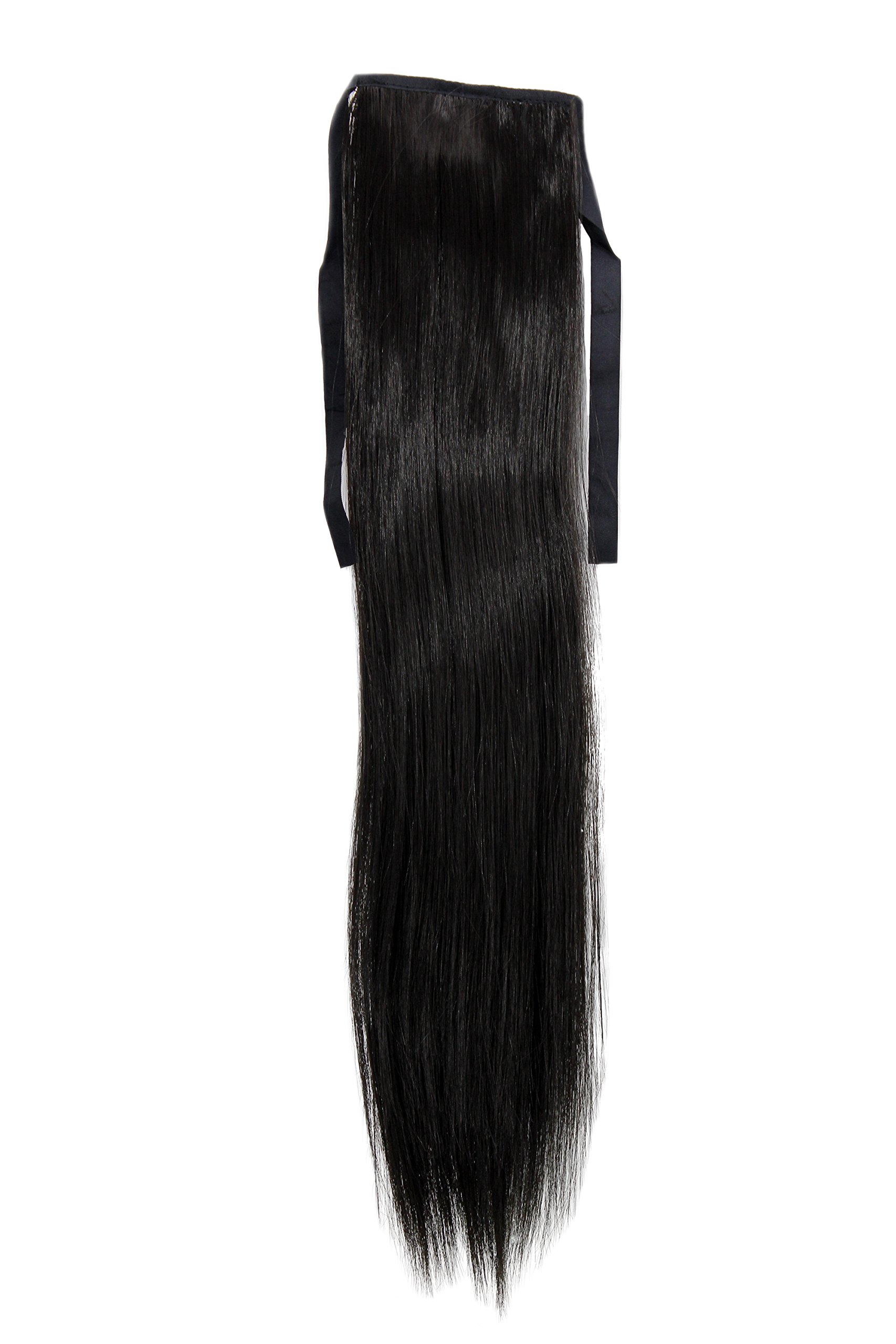 WIG ME UP - YZF-TS18-2 Hairpiece Pontail Pigtail extension slim light straight comb and ribbon medium black 18inch