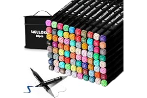 WELLOKB Dual Brush Tip Alcohol Markers Set 80 Vibrant Colors, Non-Toxic Art Supplies for Kids and Adults, Perfect for Drawing, Sketching, and Illustration in Coloring Books