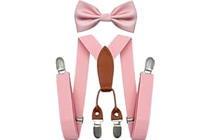 BEWDIO Adjustable Baby Boy Suspenders and Pre-tied Bow Tie, Kids Bowtie and Suspenders with 4 Strong Metal Clips