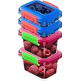 lotoza 12oz 5oz Small Plastic Food Storage Containers with Lids Snap Lock Lunch Box Square Leakproof Snack Container Salad Fruit Jam Yogurt BPA Free Stackable Microwave Dishwasher Safe Sets 4 Pack
