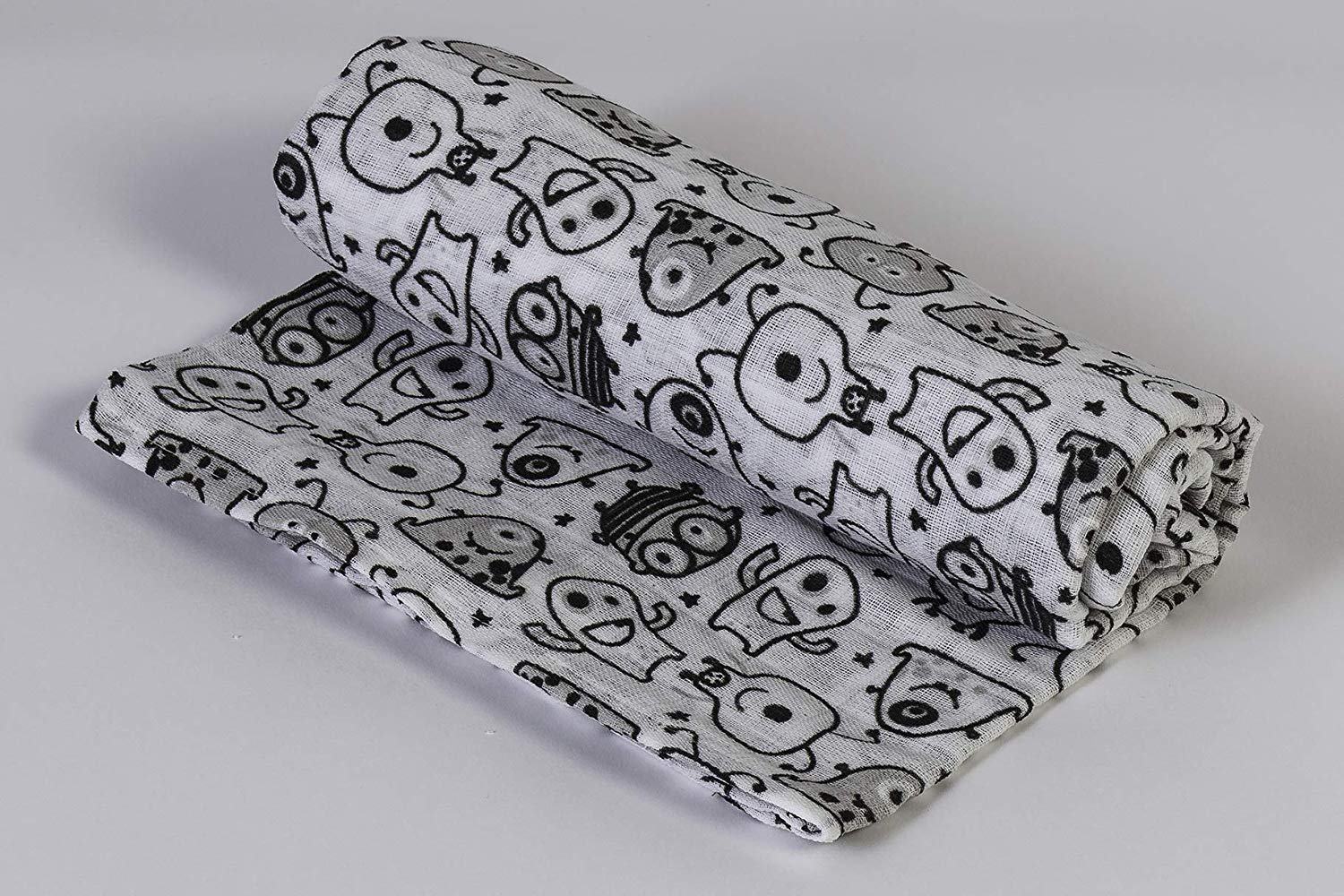 Ti TIN | 100% Cotton Baby Muslin | Extra Soft and Absorbent Baby Gauze with a Grey Monster Print | Can Be Used as Swaddle or Sheet | 120 x 120 cm