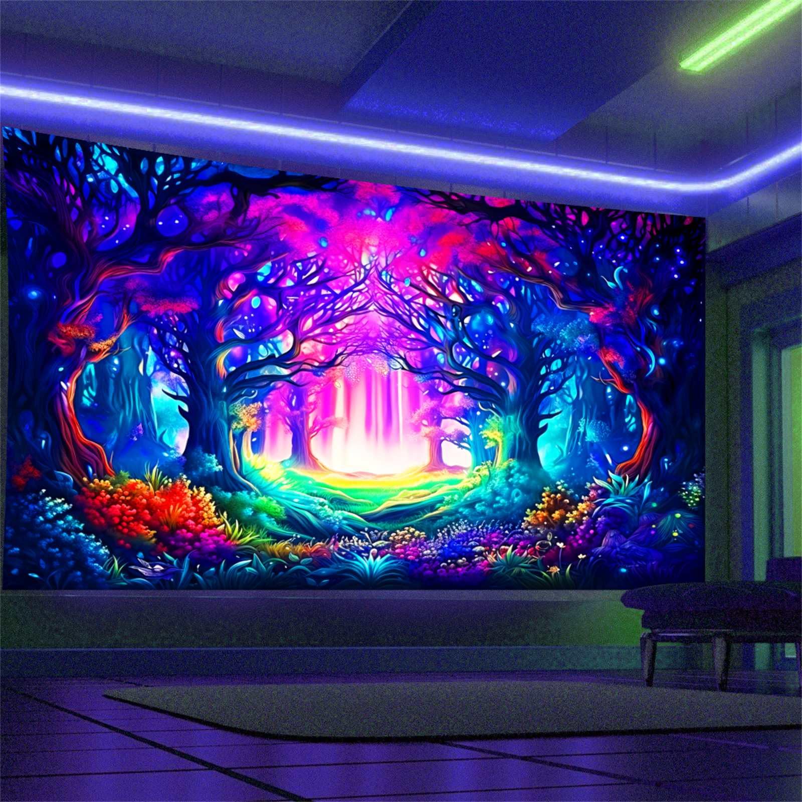 Arsey Wall Tapestry Hanging Forest Plants Trippy UV-Reactive Blacklight Tapestries Aesthetic Decor Living Room Bedroom Party Decoration Backdrop, Color, 230 x 180 cm
