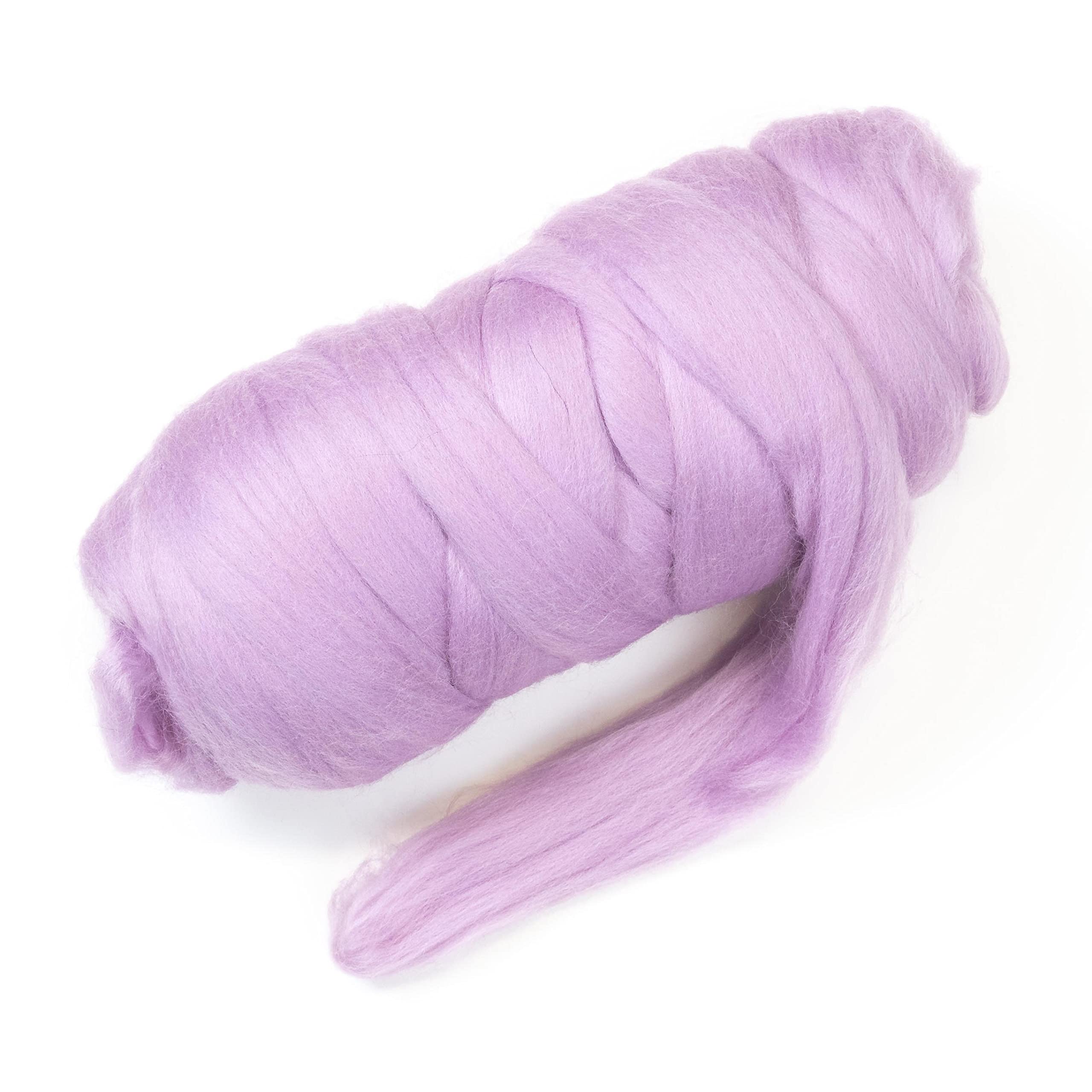 Kondoos Coloured Natural Wool roving, 455 gr (1 lb). Best Fleece Wool for Needle Felting, Wet Felting, handcrafts and Spinning. (Lavender, 1 lb) — image 1