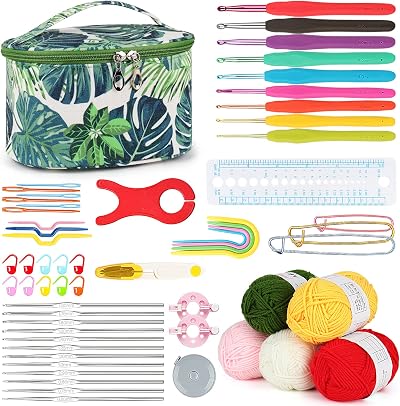 Aeelike Crochet Starter Kit UK with Ergonomic Hooks 0.6-6.0 mm 59 pcs