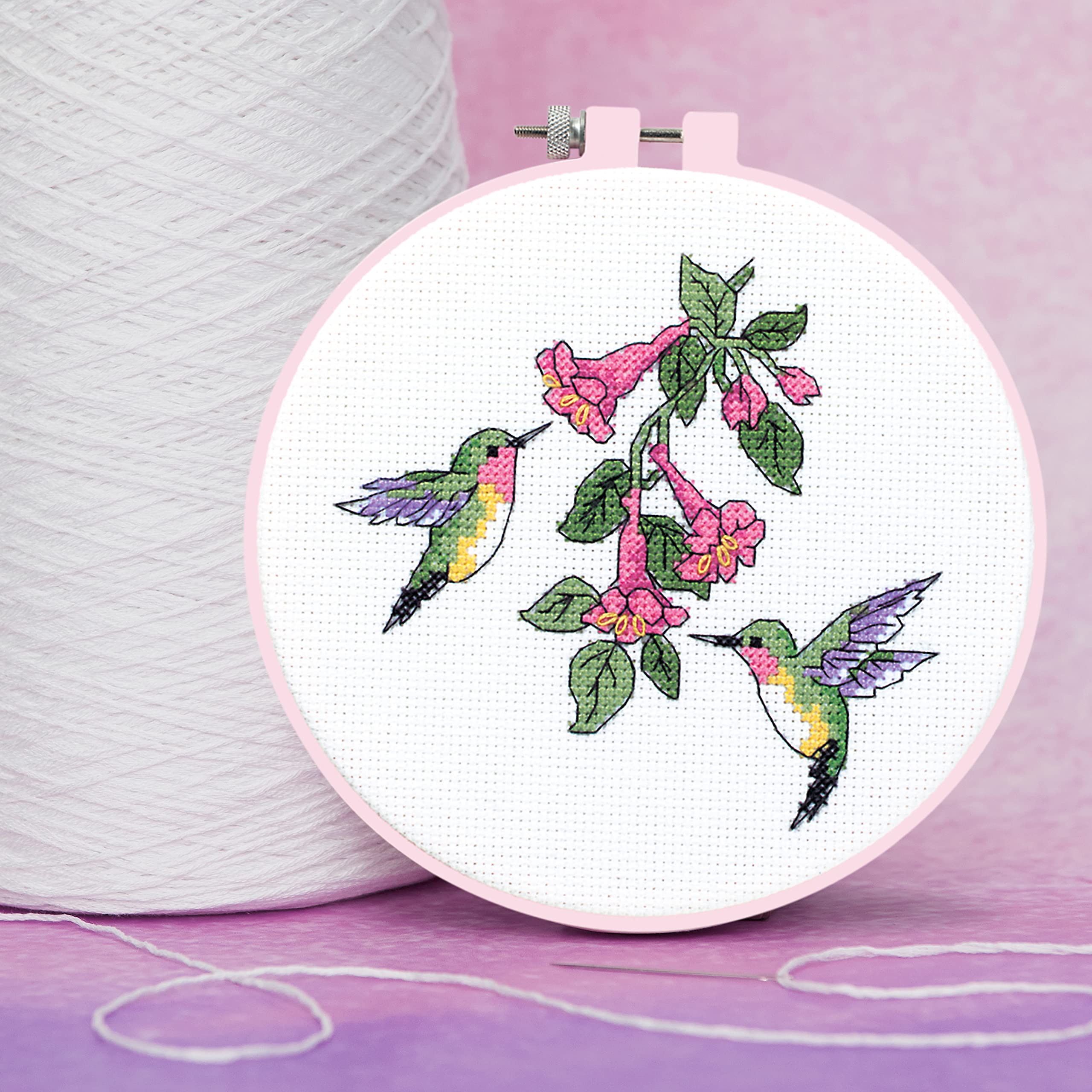 Dimensions - Counted Cross Stitch Kit - Hummingbird Duo - 72407 - Arts and Crafts for Adults - 14 Count Aida - 6 inch