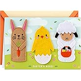 Hallmark Signature Easter Card with Felt Finger Puppets (Bunny, Chick, Lamb) for Kids, Grandchildren, Easter Baskets