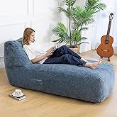 Giant Bean Bag Lounger Chair for Adults with Soft & Cozy Plush Fabric,Memory Foam Filled Beanbag Chair for Family Living Room,Bedroom and Game Room (Bluegrey)
