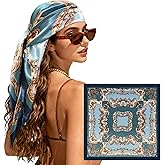 Vylxuxa Large Head Scarf Bandana - 35" Satin Hair Scarf for Women Like Silk | Fashion Hair Wrapping, Large Scarf Top, Soft Neck Scarves, Square Waist Scarves, Summer Hair Accessories for Beach Vacation