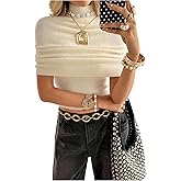 Floerns Women's Elegant High Neck Fall Sweater Dolman Sleeve Ruched Knit Pullover Sweaters