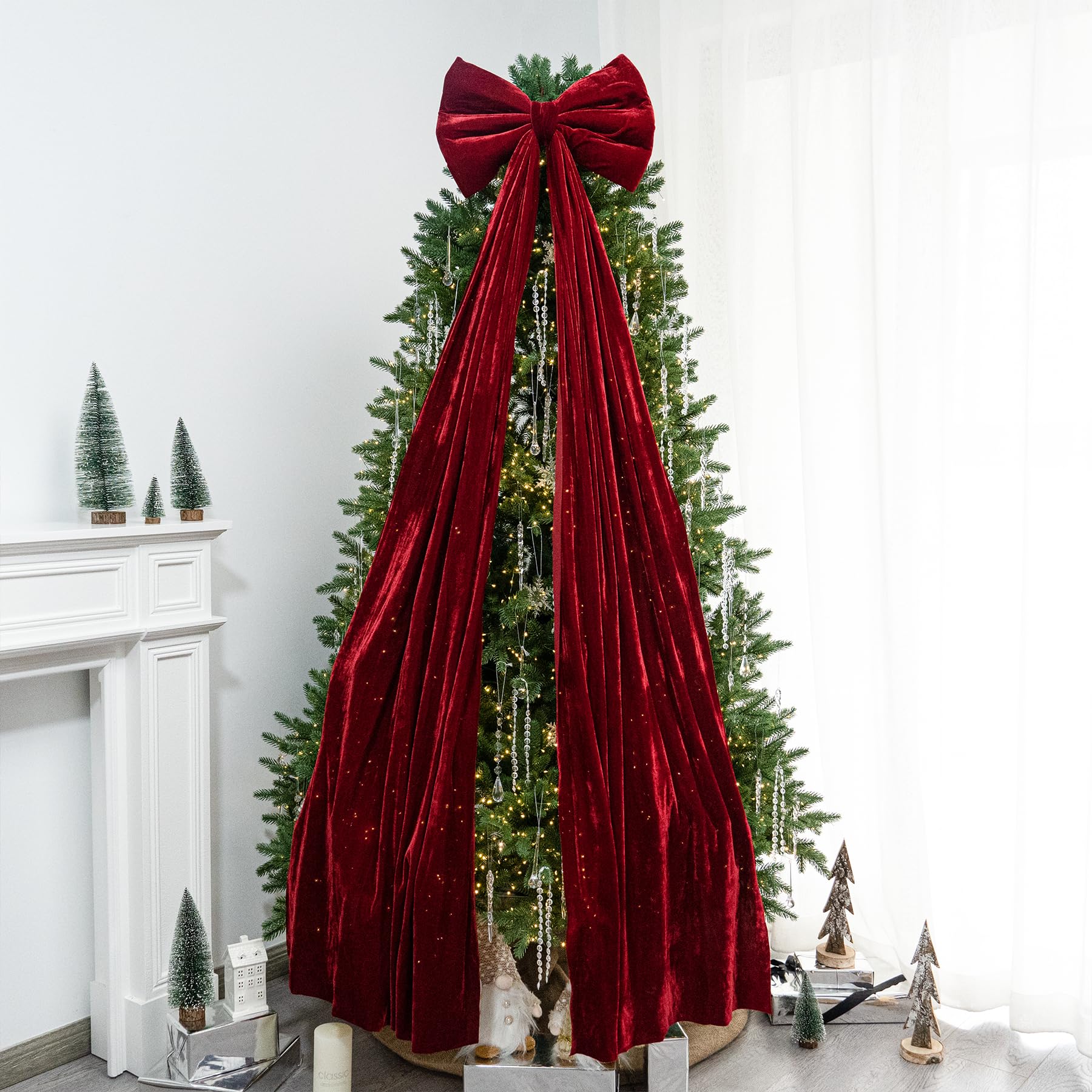 Photo 1 of Hismir Christmas Tree Topper Bow?67x16 Inch Velvet Extra Large Room Decor Ribbon Bow for Wedding Engagement Birthday Party?Giant Xmas Bow Decorations for Home Wreath Door Wall(Burgundy)