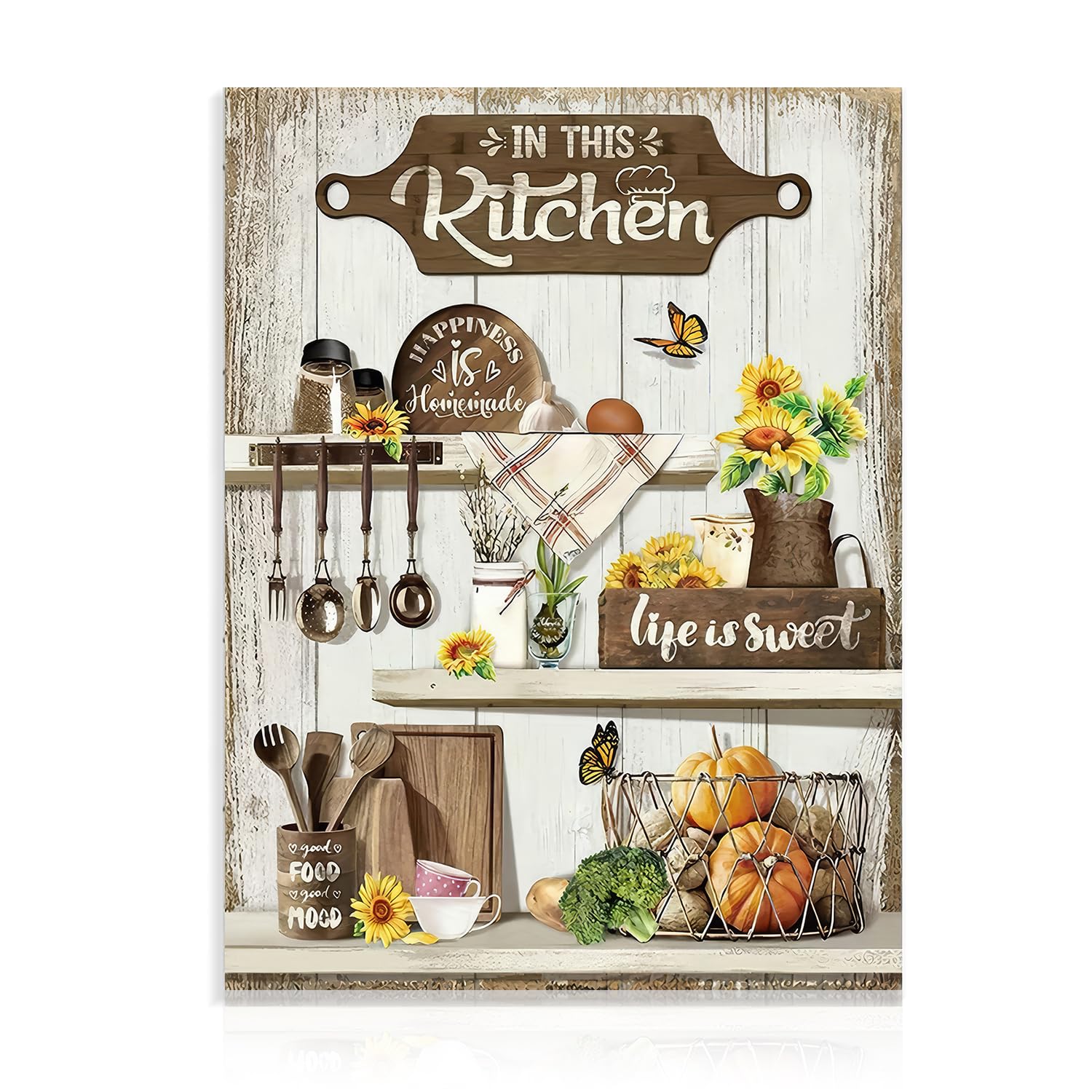 Dazzlewall Farmhouse Kitchen Canvas Wall Art Rustic Sunflower Wall Decor Kitchen Quotes Print Painting for Restaurant Dining Room 12x16 in Unframed