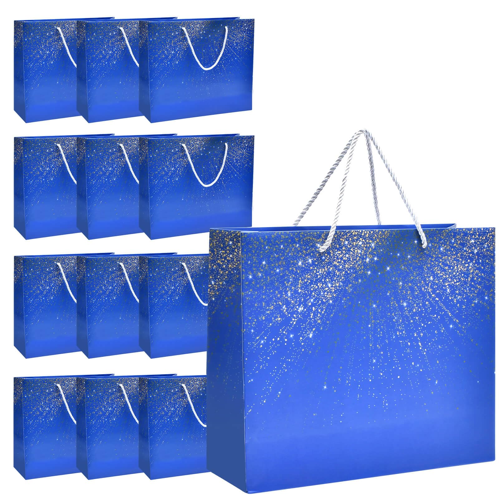 Photo 1 of 12 Pack Blue Starry Sky Gift Bags with Handles, 11x13x4 Inch Gift Bags Medium Size Horizontal Paper Gift Bag s Bulk for Birthday Party Shopping Wedding Bridesmaid Party Favor Retail Gift Sacks Supplies