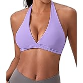 SPVISE Halter Sports Bras for Women Padded Yoga Bra Low Impact Gym Workout Bra Tank Open Back Twist Front V-Neck Everyday Bra