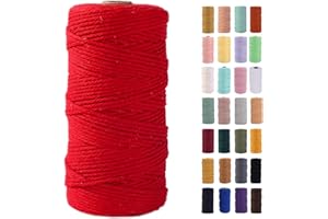 MAOQIAN Red Macrame Cord 3mm x 109Yards,Colored Cotton Rope Colorful Cotton Cord Soft Craft Cord Twine for Wall Hanging Plant Hangers Crafts Decorative Projects