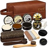 Feilove 16-in-1 Shoe Polish Kit – Black/Brown/Neutral Shoe Wax, Saddle Soap & Mink Oil (5×2.1oz) – 3 Horsehair Brushes – Leat