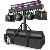 Telbum DJ Lights Stand for Parties - Professional 5in1 LED DJ Lighting System with Stand, DMX512, Sound Activated Stage Lights Package for Wedding Live Band Disco Club Gig Bar Booth Show Events