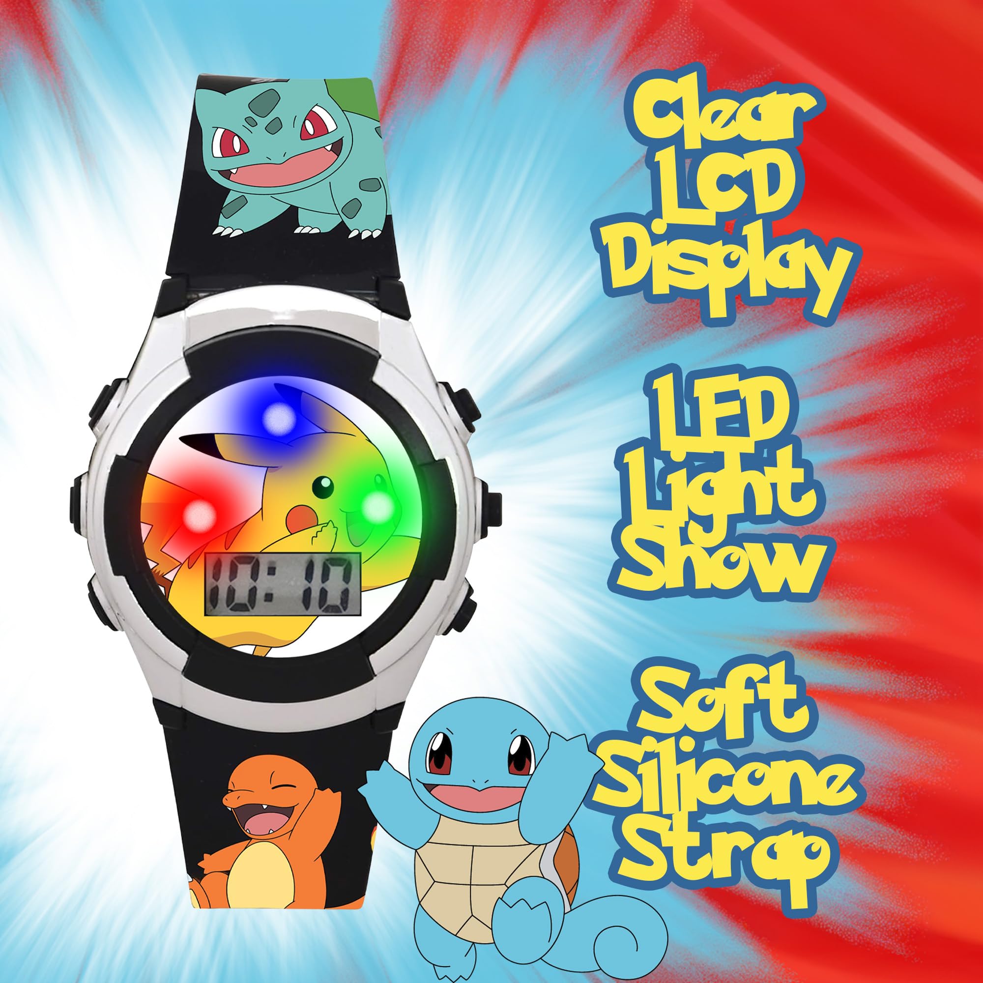 Accutime Kids Pokemon Digital LCD Quartz Watch for Boys, Girls, and Adults All Ages
