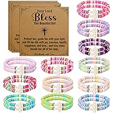 Landical 24 Pcs Easter Cross Friendship Bracelets with Motivational Cards Easter Gifts for Women Bulk Basket Stuffer Cute Cross Party Favors Egg Fillers Friendship Jewelry Set