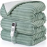 Hansleep Heated Blanket Electric Blanket Throw, Heating Blanket with 9 Heating Levels and 10-Hour Timer Auto Shut Off, Washable Soft Warm Winter Blanket, 50 x 60 Inches, Green