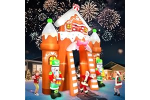 Kalolary 12FT Christmas Inflatable Archway Outdoor Decorations, Xmas Gingerbread Nutcracker Soldiers Arch Inflatable Blow Up Yard Decorations with Build-in Lights for Christmas Party Garden Lawn Decor