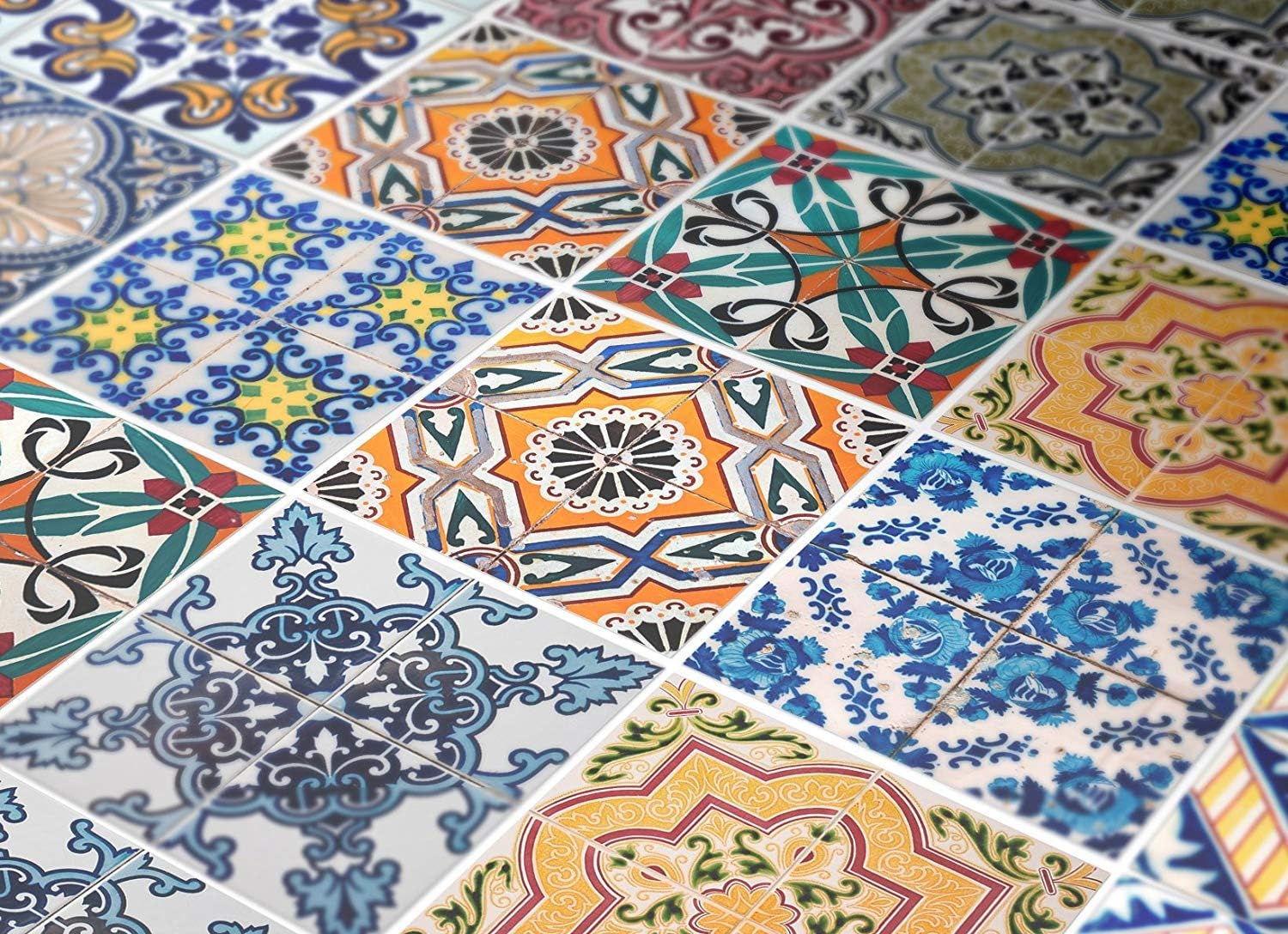 Moonwallstickers Tiles Stickers Decals - Pack of 24 Tiles - 24 Individual Tiles - Tiles Decals (Floor - 11.9 x 11.9 inches - 30.2 x 30.2 cm, Staircase Portuguese Tiles Patterns Stairs Pack N4)