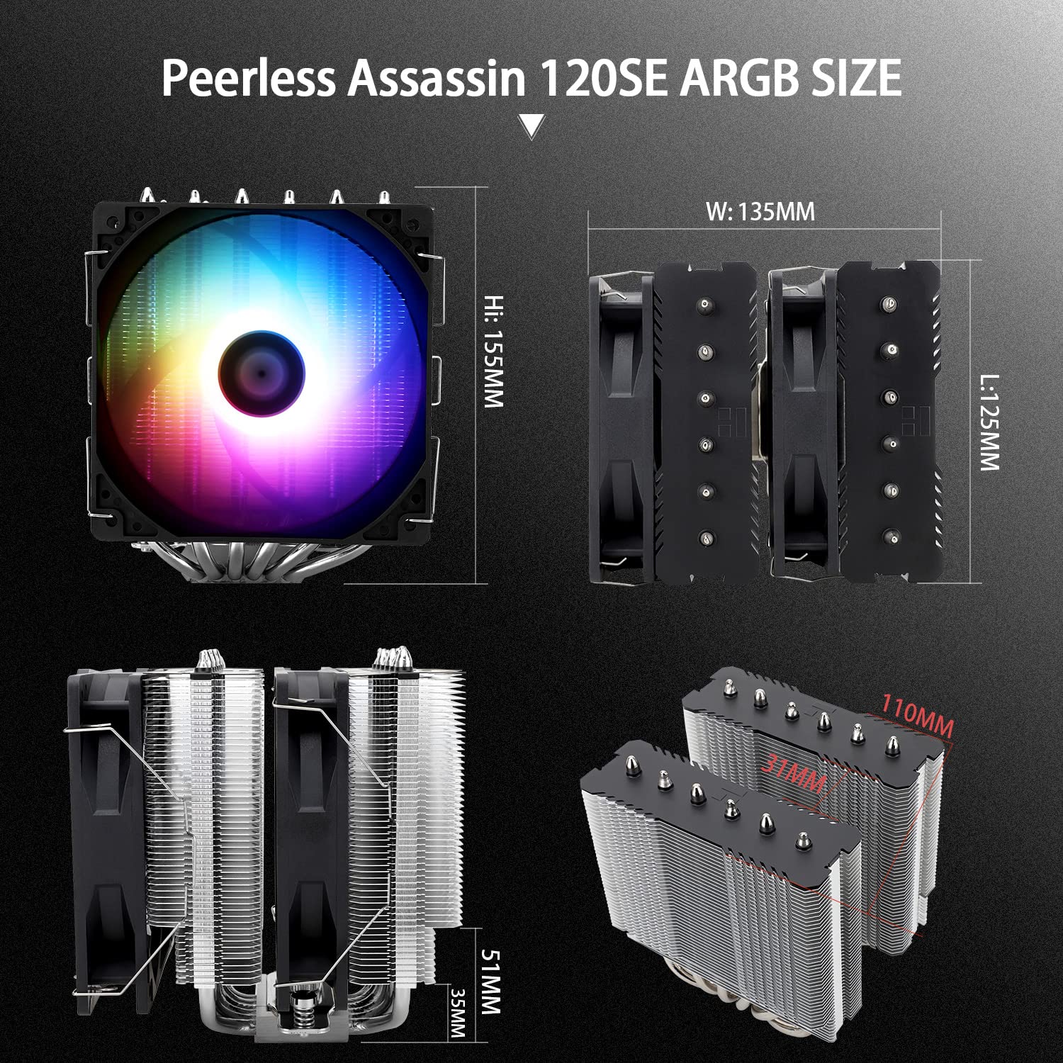 Thermalright Peerless Assassin 120 SE ARGB CPU Air Cooler, 6 Heat Pipes CPU Cooler, Dual 120mm TL-C12C-S PWM Fan, Aluminium Heatsink Cover, AGHP Technology, for AMD AM4/AM5 Intel 1700/115X/1200/1851