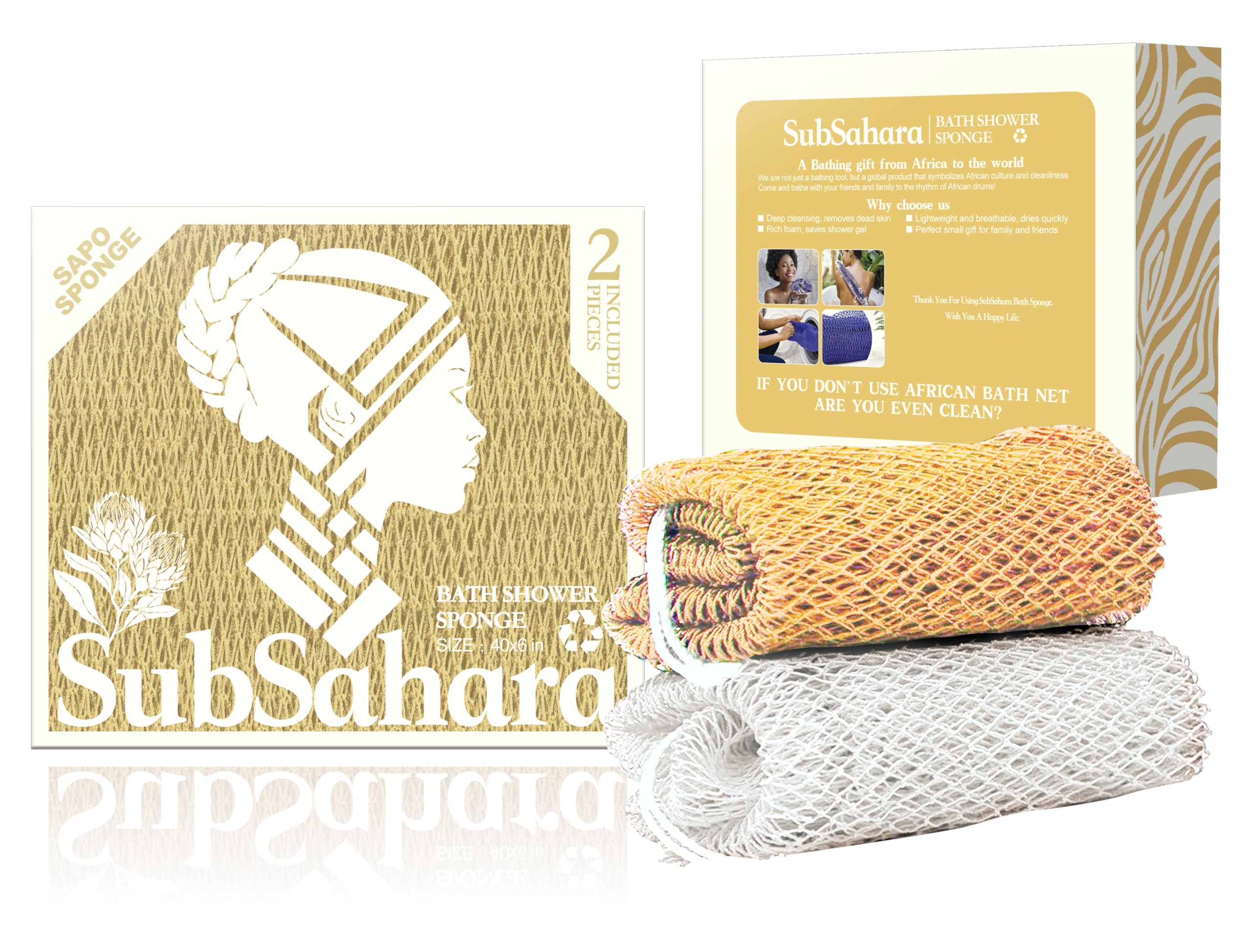 Photo 1 of SubSahara Authentic African Net Sponge - 2 Pack Exfoliating Bath & Shower Loofah Sponge for Body & Face, Gentle Scrubber for All Skin Types, Travel, Durable