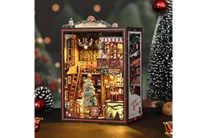 Christmas Book Nook Kit, DIY Miniature House Dollhouse Kit for Adults and Teens, Music Box, LED, 3D Wooden Puzzle Booknook Ti