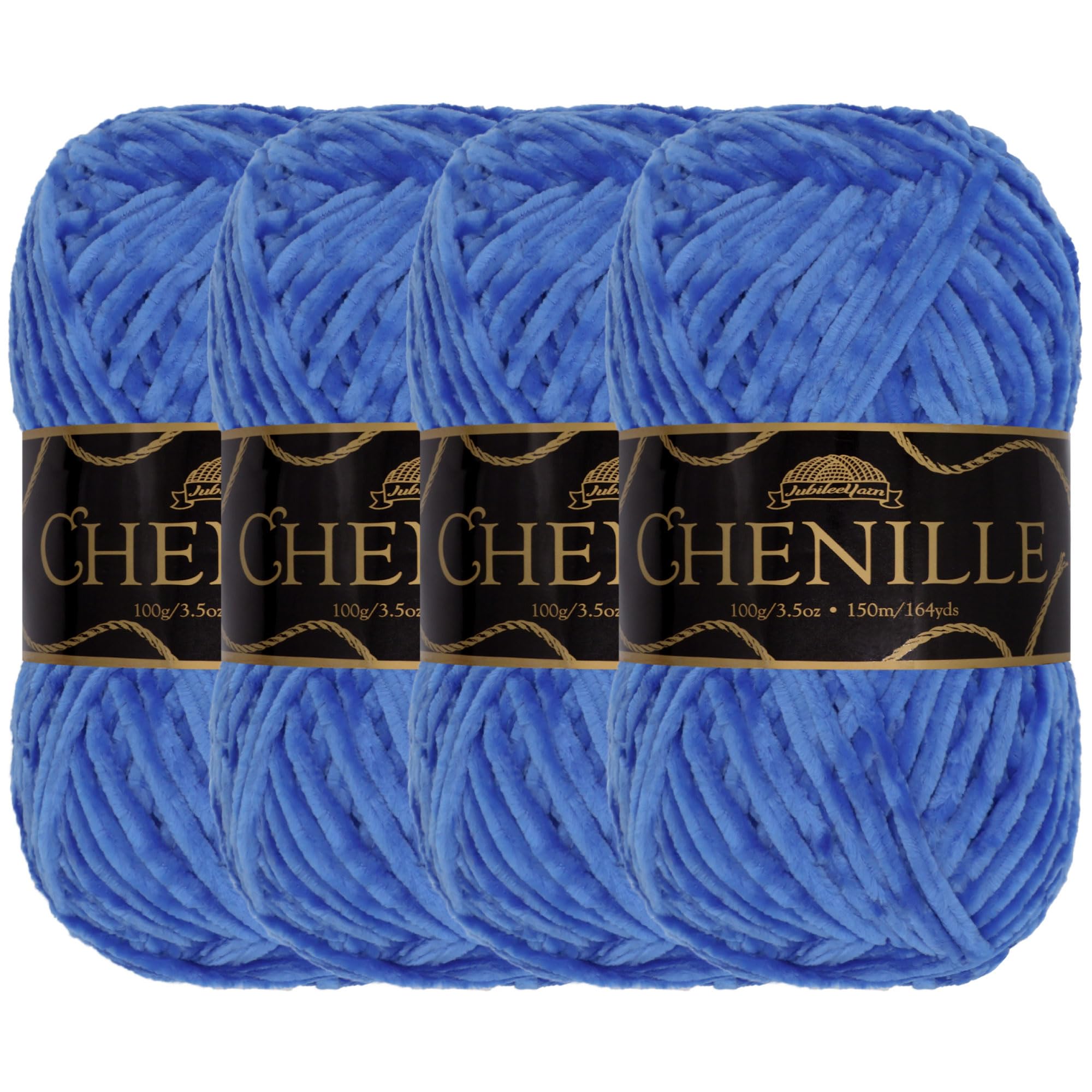 JubileeYarn Chenille Yarn - Worsted Weight - 100g/skein (4 Skeins, 129 Lazuli)