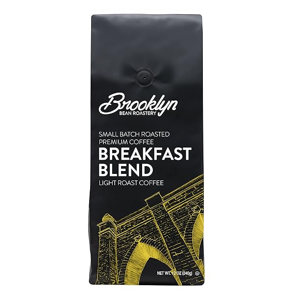 BROOKLYN BEANS BREAKFAST BLEND 100% ARABICA CRAFT ROASTED GROUND COFFEE, LIGHT ROAST, 12 OUNCE BAG