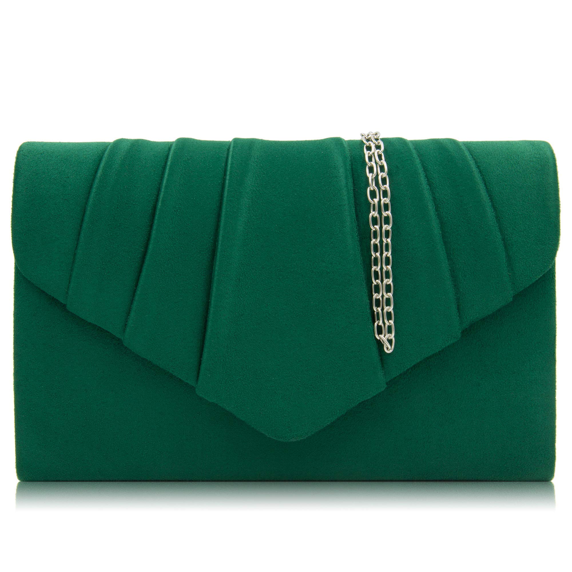 Milisente Women Clutch Bag Suede Pleated Envelope Bag Stylish Evening Bag (Green)