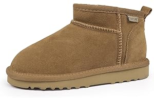 FANTURE Kids Snow Boots Genuine Cow Suede Leather, Boys Girls Winter Boots with Warm Fur Lining and Durable Non-Slip Sole