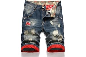 WENKOMG1 Mens Destroyed Jean Shorts Washed Vintage Ripped Denim Shorts Retro Style Y2K Streetwear Summer Short Jeans