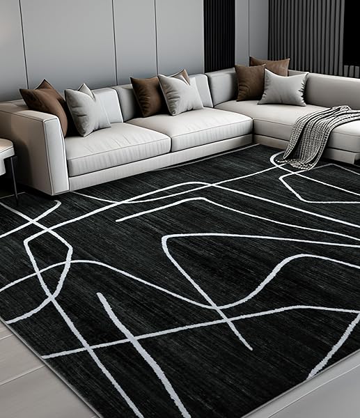 YIHOUSE WASHABLE AREA RUG 6’X9′-ABSTRACT BLACK AND WHITE RUG FOR LIVING ROOM BEDROOM, LARGE MODERN NON-SLIP ULTRA-THIN RUG HOME DECOR,BLACK ABSTRACT,6X9FT