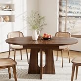 Epecoya 59-Inch Extendable Dining Table, Kitchen Table for 4-6 People | Farmhouse Wood Space-Saving Expandable Dinner Table, Round to Oval Pedestal Dining Table, Dark Brown Walnut