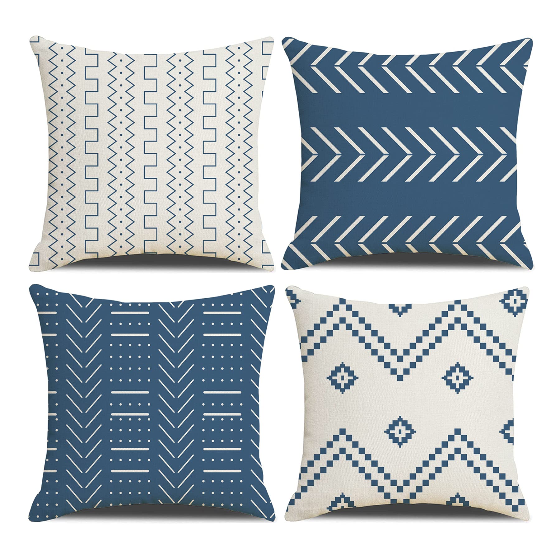 DWDC Cushion Covers 45 x 45 cm Farmhouse Cushioncase cover, Set of 4 Light Blue Textured Patchwork Square PillowCase for Sofa Chair Bedroom Modern Decor Home Office Couch Car Garden