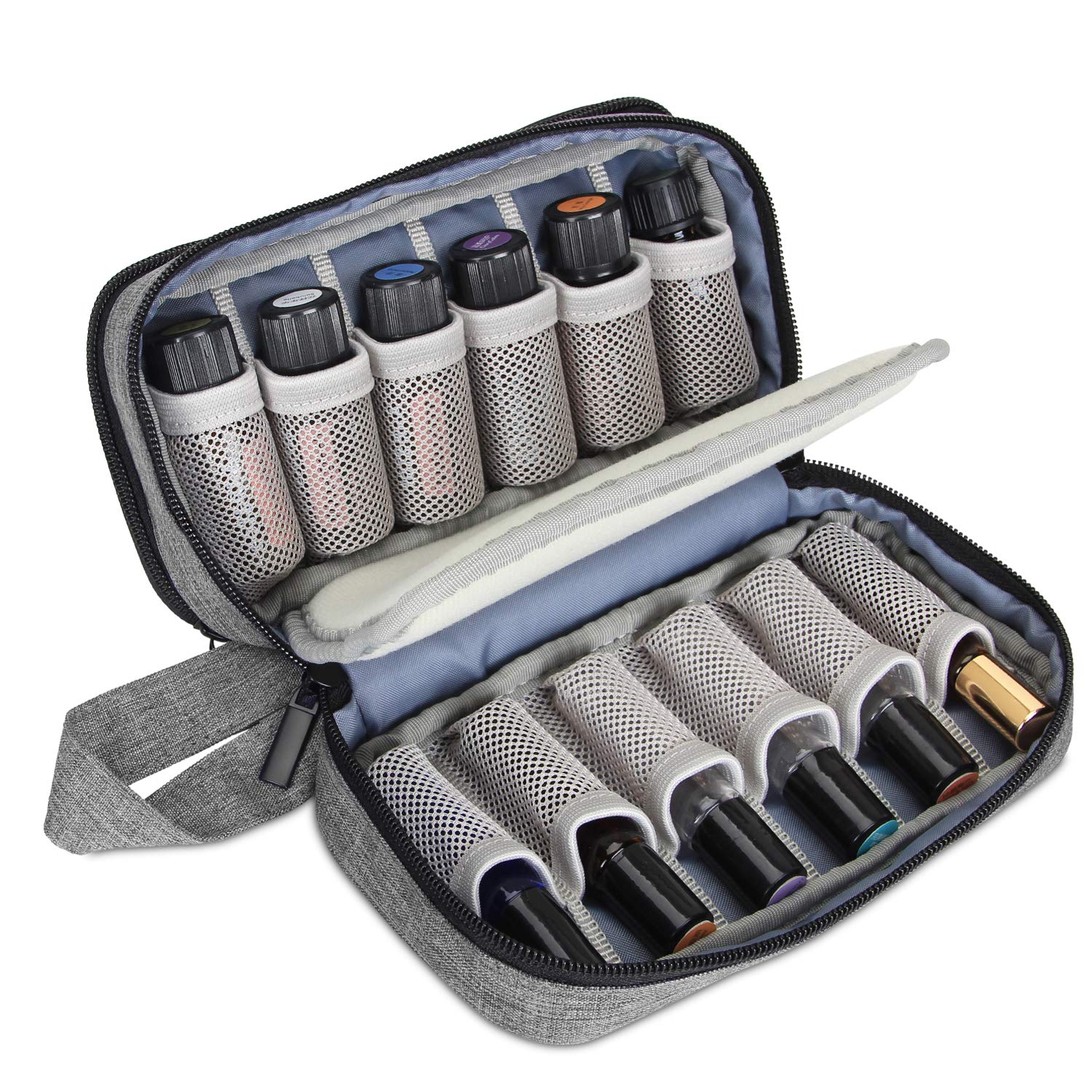 Luxja Essential Oil Carrying Case - Holds 12 Bottles (5ml-15ml, Also Fits for Roller Bottles), Portable Double-Layer Organizer for Essential Oil and Accessories, Gray : Beauty