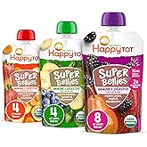 HAPPYTOT Organics Stage 4 Baby Food Pouches, Gluten Free, Vegan Snack, Super Bellies, Fruit & Veggie Puree, Variety Pack, 4 Ounce (Pack of 16), Amazon Exclusive