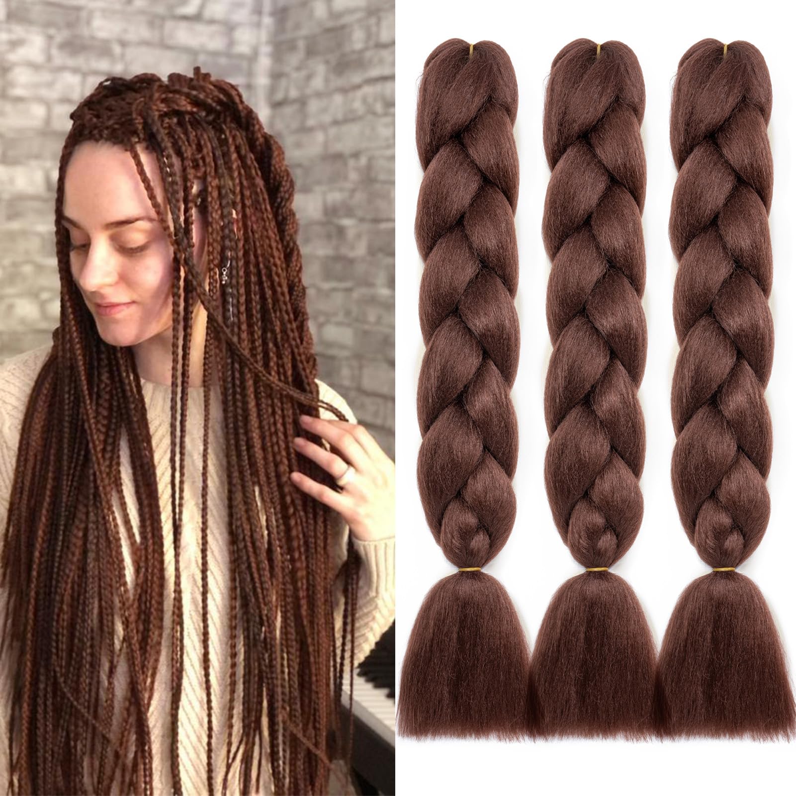 Dcbaboo Braiding Extensions 3packs 24inch Synthetic Kanekalon Ombre Afro Crochet Twist Hair Extensions 300g, Dark Auburn — image 1