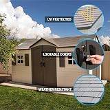 Lifetime 15x8 ft Outdoor Storage Shed Dual Entry Heavy Duty Tan HDPE Garden view 2