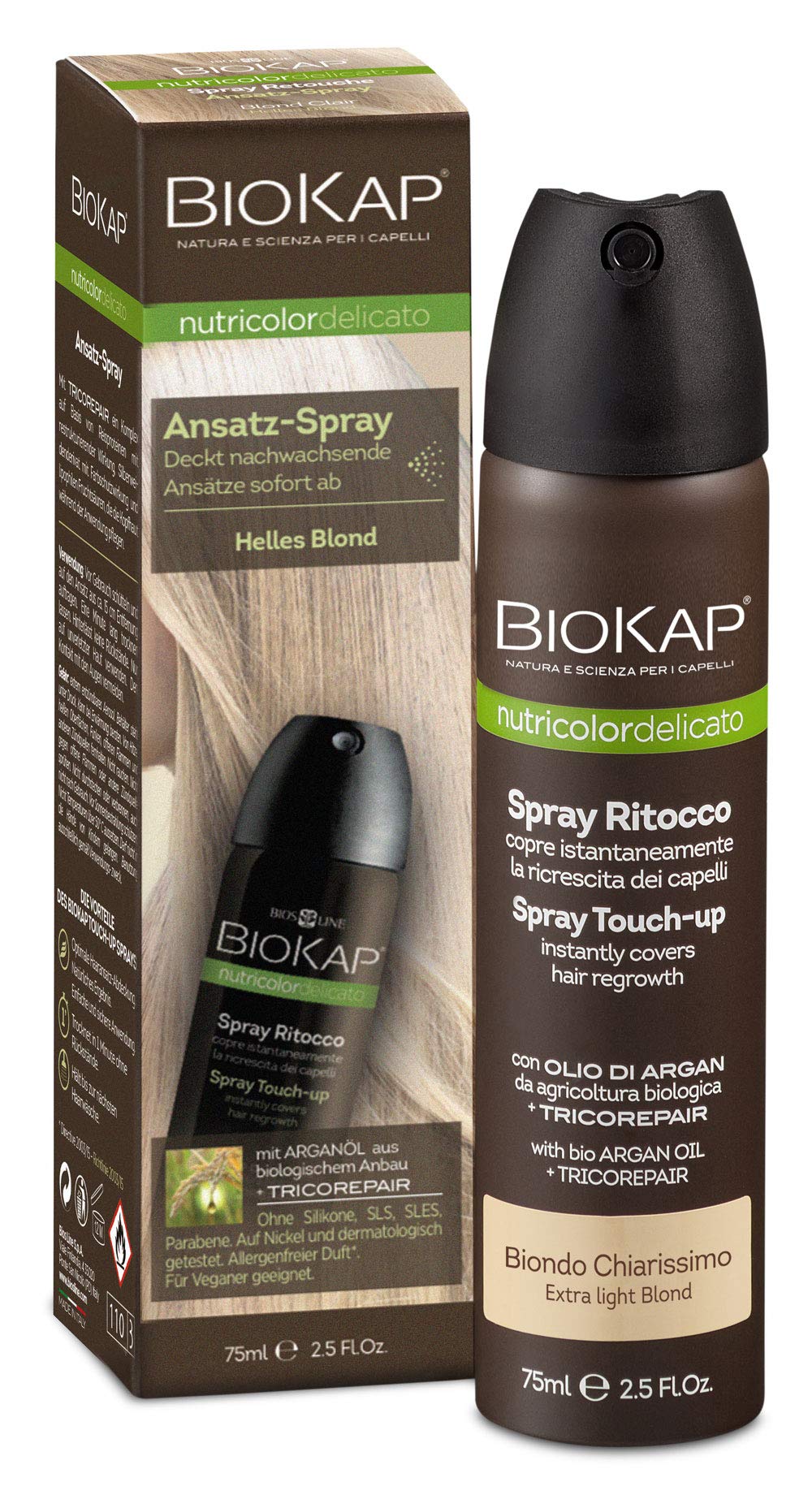 BIOKAP Touch Up Root Spray 75 ml Light Blonde Grey Root Conceal in 1 Second Lasts Until The Next Hair Wash Organic Argan Oil TricoREPAIR Complex