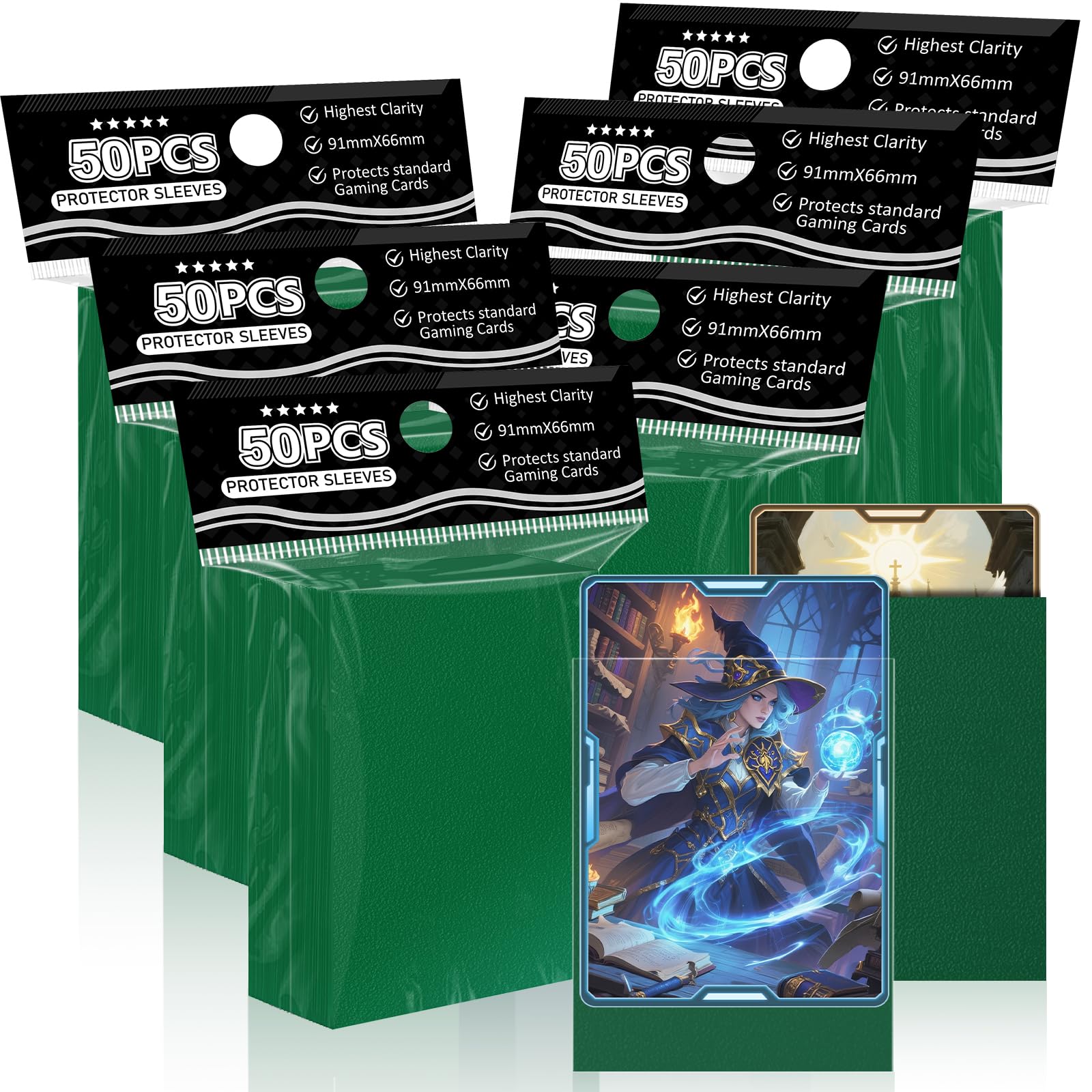 Green Matte Card Sleeves for MTG, 300 Pieces Perfect Fit Standard Card Sleeves for Trading Card Sports Cards Baseball Cards TCG Magic, Card Protector for Mini Photo, Sturdy and Nice Shuffling